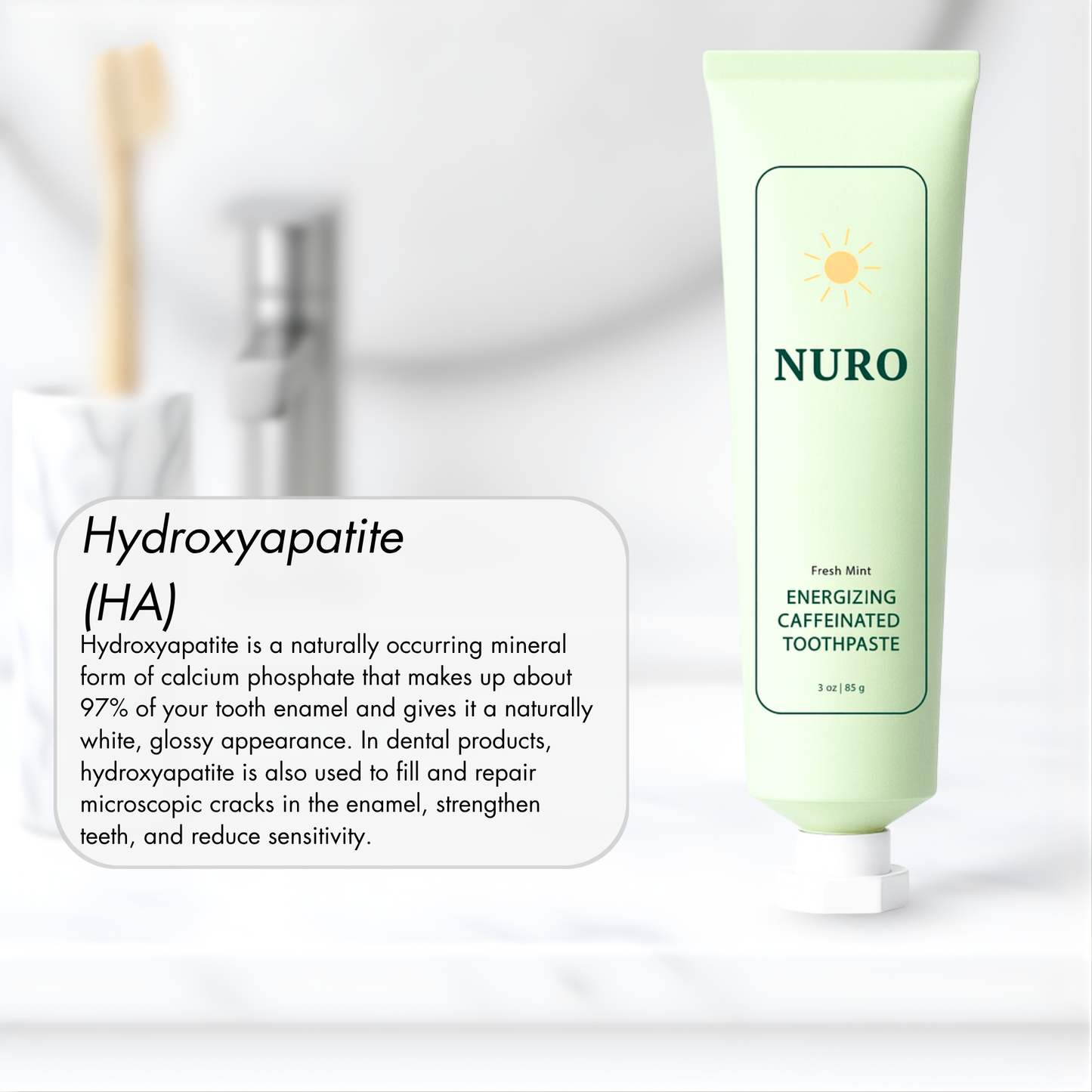 NURO AM Energy Toothpaste – Caffeine + Vitamin B12 | Hydroxyapatite Enamel Protection | Fluoride-Free Morning Toothpaste