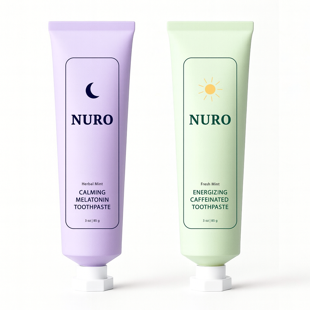 NURO Functional Toothpaste Bundle – AM Energy + PM Sleep | Caffeine, Melatonin & Hydroxyapatite | Clean Vegan Toothpaste